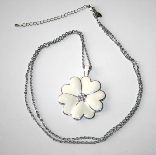 Lia Sophia Off-White Enamel Crystal Lucky in Love Heart Flower Necklace J493 - Picture 1 of 5