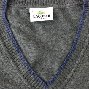 Lacoste Cinza Algodão Suéter decote em V, acabamento de puxar Azul, Tam. Xl/7 etiqueta | eBay