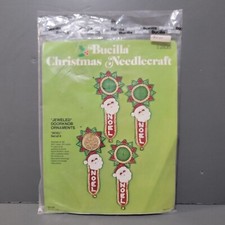 Bucilla Jeweled Holiday 4 Doorknob Ornaments 2835 Santa Noel Vintage, 70's New