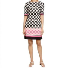 Eliza J Womens Dress Size 2 Pink Black Jersey Knit Geometric Print PLEASE READ