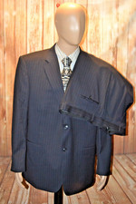 Pronto Uomo Couture Men Super 120s Stripe Black 2 Button Suit Sz 48R Wst 42x29