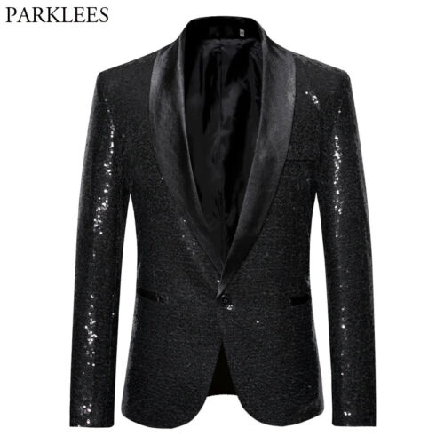 Mens Bling Sequins Tuxedo Suit One Button Party Coat Blazer Gentleman Jacket