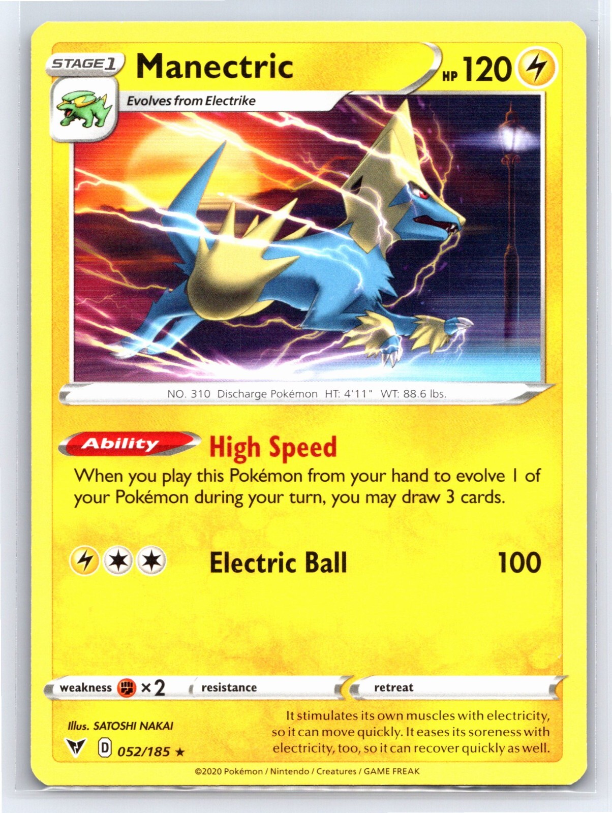 2020 Pokemon TCG Vivid Voltage Regular Rare Manectric 52/185 NM