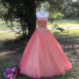 Mori-Lee-Ballroom-Prom-Dress-With-Corset-Salmon-Color-Strapless-Sz-7-8-EUC