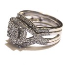 10K white gold halo 1.32ct SI2 diamond engagement ring 2 wedding bands set 6.8g — photo 3
