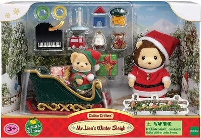 Sylvanian Families Calico Critters Mr. Lion's Winter Sleigh Christmas Set US