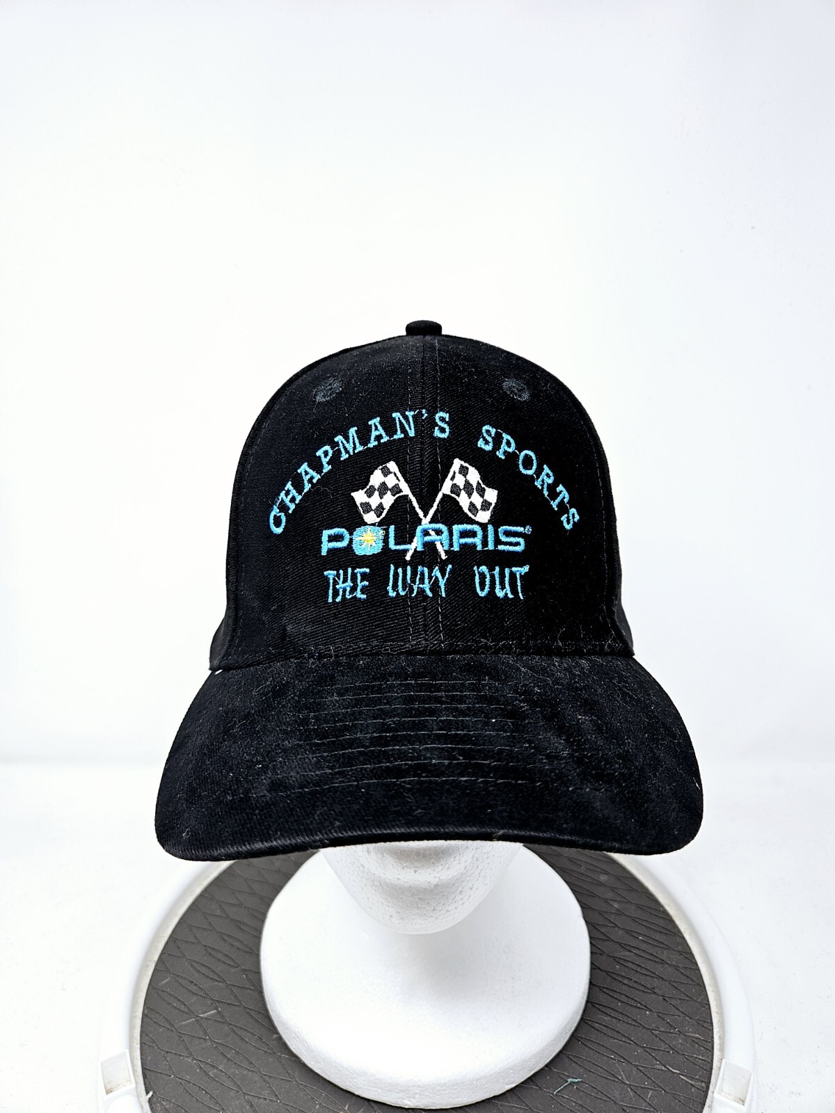 VINTAGE Polaris 90s Adjustable Black Ball Cap Hat Used FAST SHIPPING
