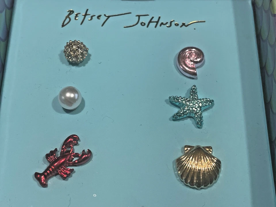 Juego de aretes Betsey Johnson estrella de mar concha langosta estrás perla playa Foto 3 de 4