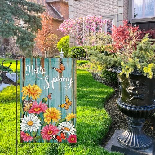 Hello Spring Garden Flag Spring Summer Daisy Garden Flags 12 x 18 Inch Burlap 