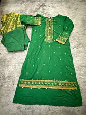 Maria.B Women's Green Embroidered Chiffon Salwar Kameez Kurta 3pc Set Medium