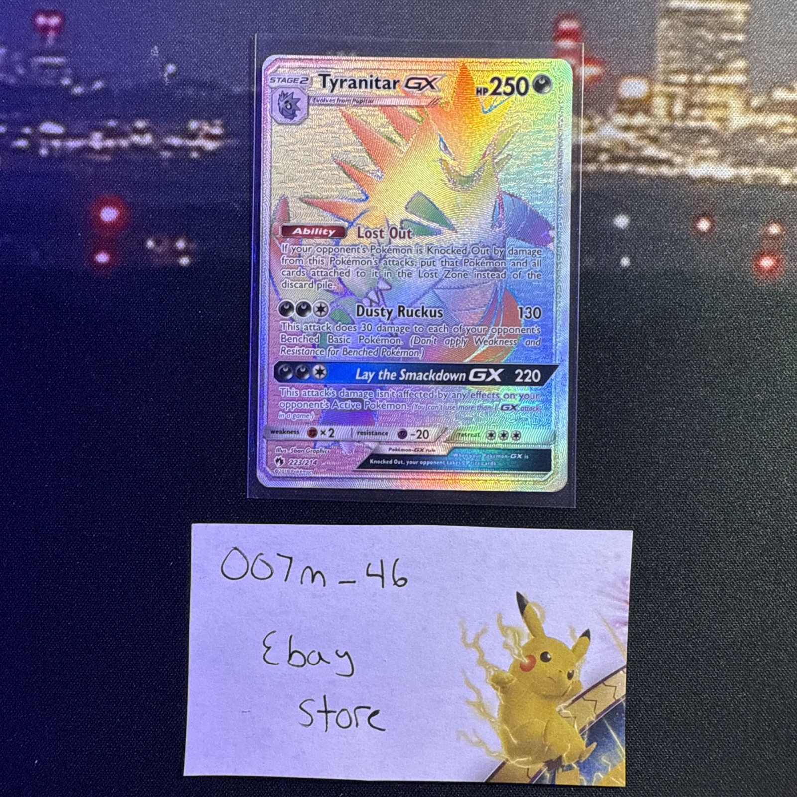 Pokemon Tyranitar GX Secret Rainbow Rare Card 223/214 SM Lost Thunder MINT RARE