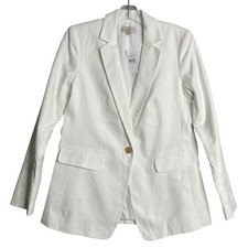 New Loft Slub Modern Blazer Womens 2 White Singe Button Relaxed Preppy Career