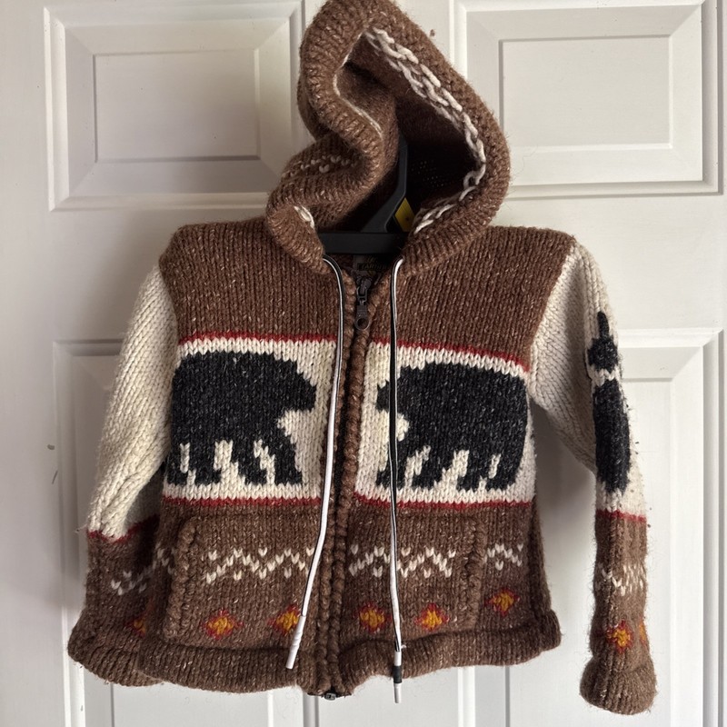 Earth Ragz knit sweater kids Size Medium wool blend full zip hooded bears