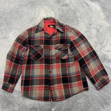 Vintage 60s 70s Sears Sportswear Wool Shirt Jacket Red Plaid Flannel Size 38