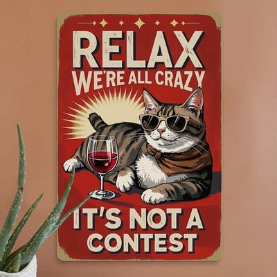 Red Vintage Style Fun Cat Casual Tin Metal Signs Home Décor Relax and Enjoy Life