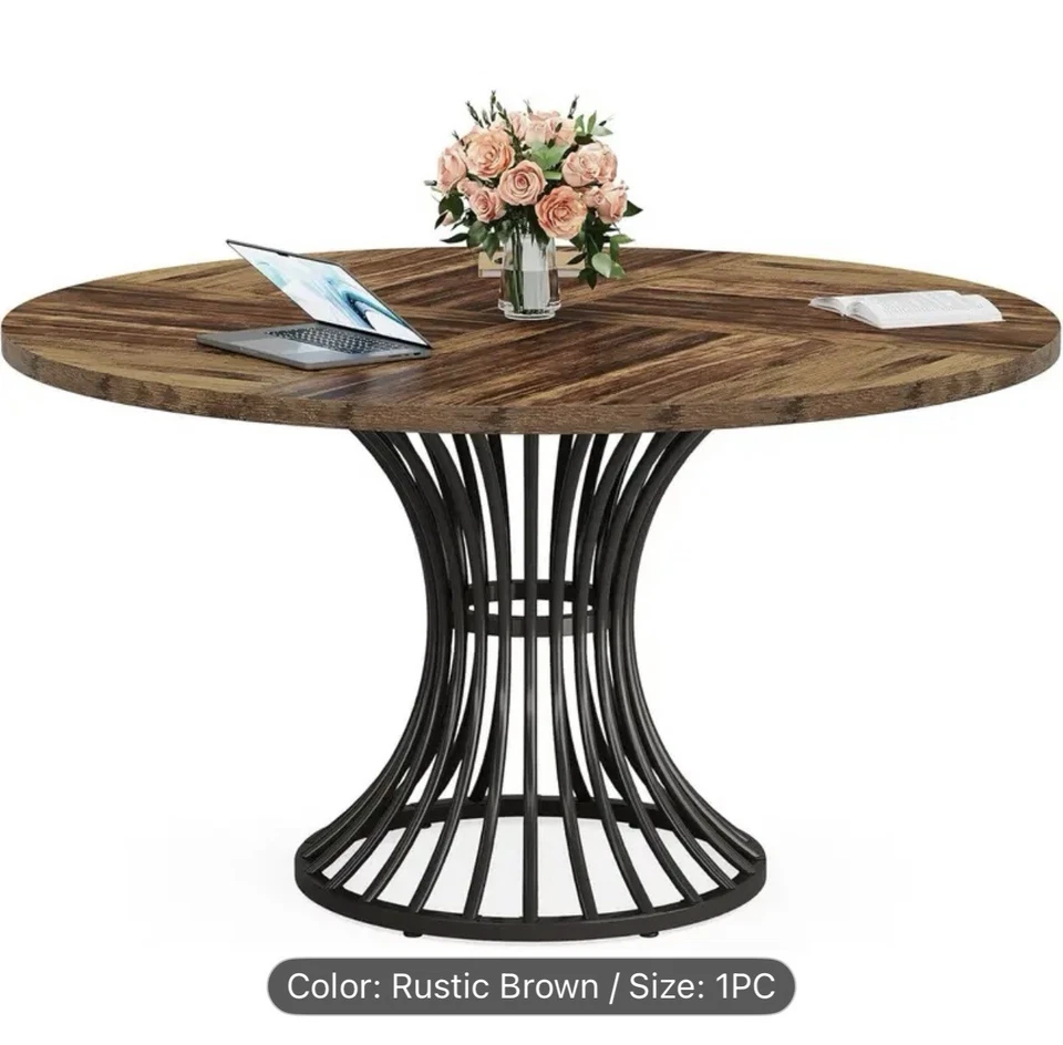 47” Round Dinning/Office Table – Industrial Conference Table for 4–6, Metal Base - Image 3 of 4