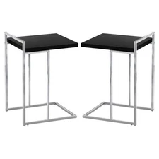 Home Square Thick Wood Panel Top C Side Table in Black and Chrome - Set of 2