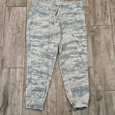 Athleta Farallon Jogger Pants Womens XL Gray Cream Camo Print Drawstring Pockets
