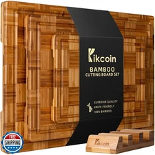 Kikcoin Extra Large Bamboo Cutting Boards, (Set of 3) Chopping Bo