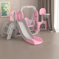 5 In 1 Toddler Slide Kids Climber Playset w/ Basketball Hoop Indoor Outdoor