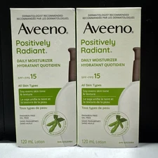 2x Aveeno Positively Radiant SPF 15 Daily Moisturizer 120ml All Skin Exp.02/2027