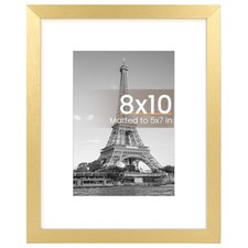 upsimples 8x10 Picture Frame, Display Pictures 5x7 with Mat or 8x10, Gold