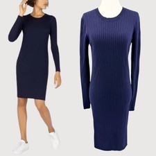 Everlane Ribbed Wool Sweater Dress Navy Long Sleeve M