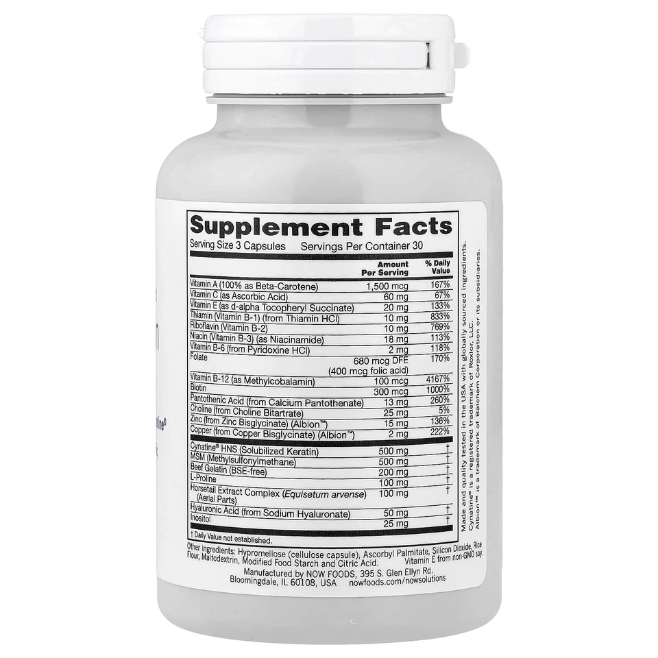 Now Foods Solutions Hair Skin Nails 90 Capsules GMP Quality Assured - Image 2 of 2