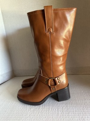 Frye and Co. Women's Nica Stacked Heel Motorcycle Boots Saddle - Size 6M - NEW