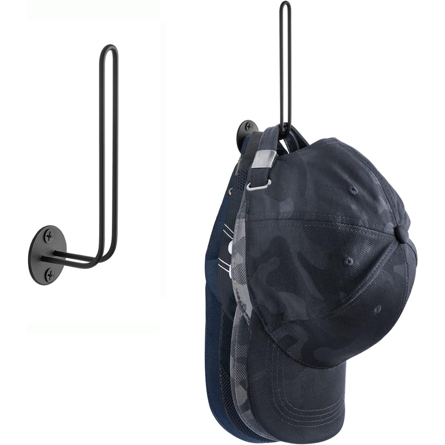 Wall-mounted baseball cap organizer set of 2, space-saving hat rack holds multiple caps-image