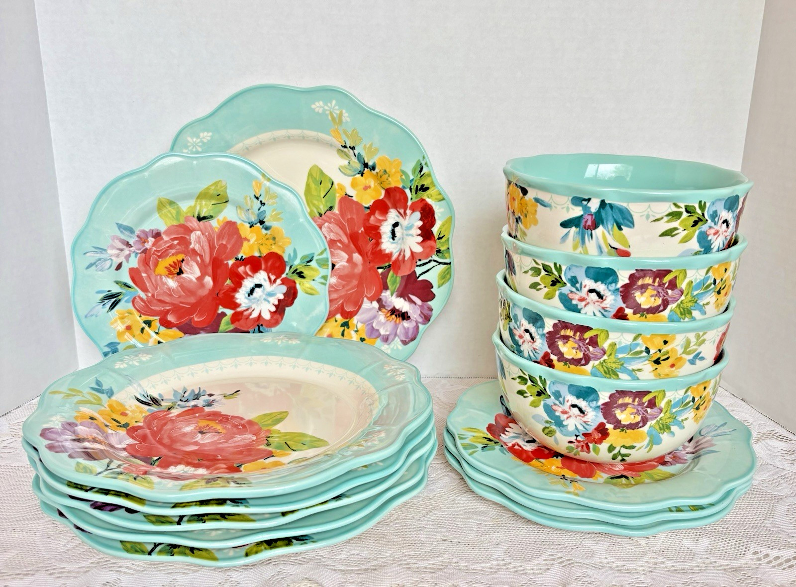 The Pioneer Woman Sweet Romance Blossom 14 Pc Dinnerware Set Plates Bowls