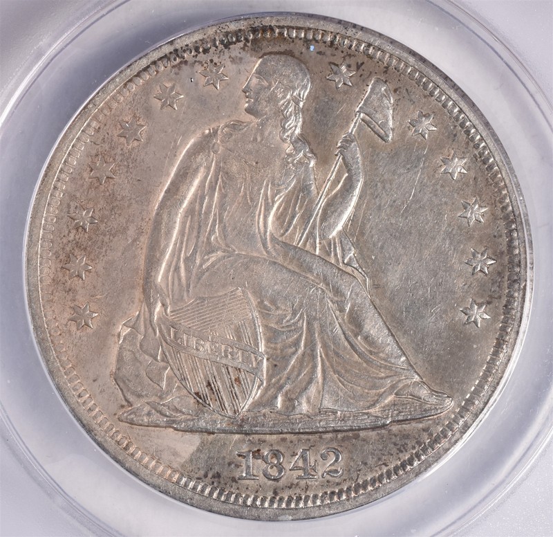 1842 Seated Liberty Silver Dollar - ANACS EF45 Details 