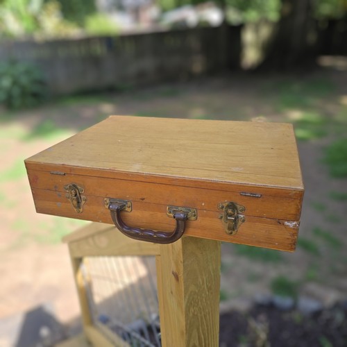Vintage Wooden Artist Painter Travel Box Dovetail Case Pallete Oil Acrylic Boho