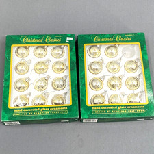 23 VTG Commodore Christmas Classics Glass Ornament Glitter Gold Hand Decorated