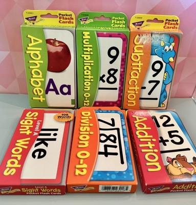TREND  0-12 Pocket Flash Cards Lot of 6 Alphabet Sight Words Division Addition 