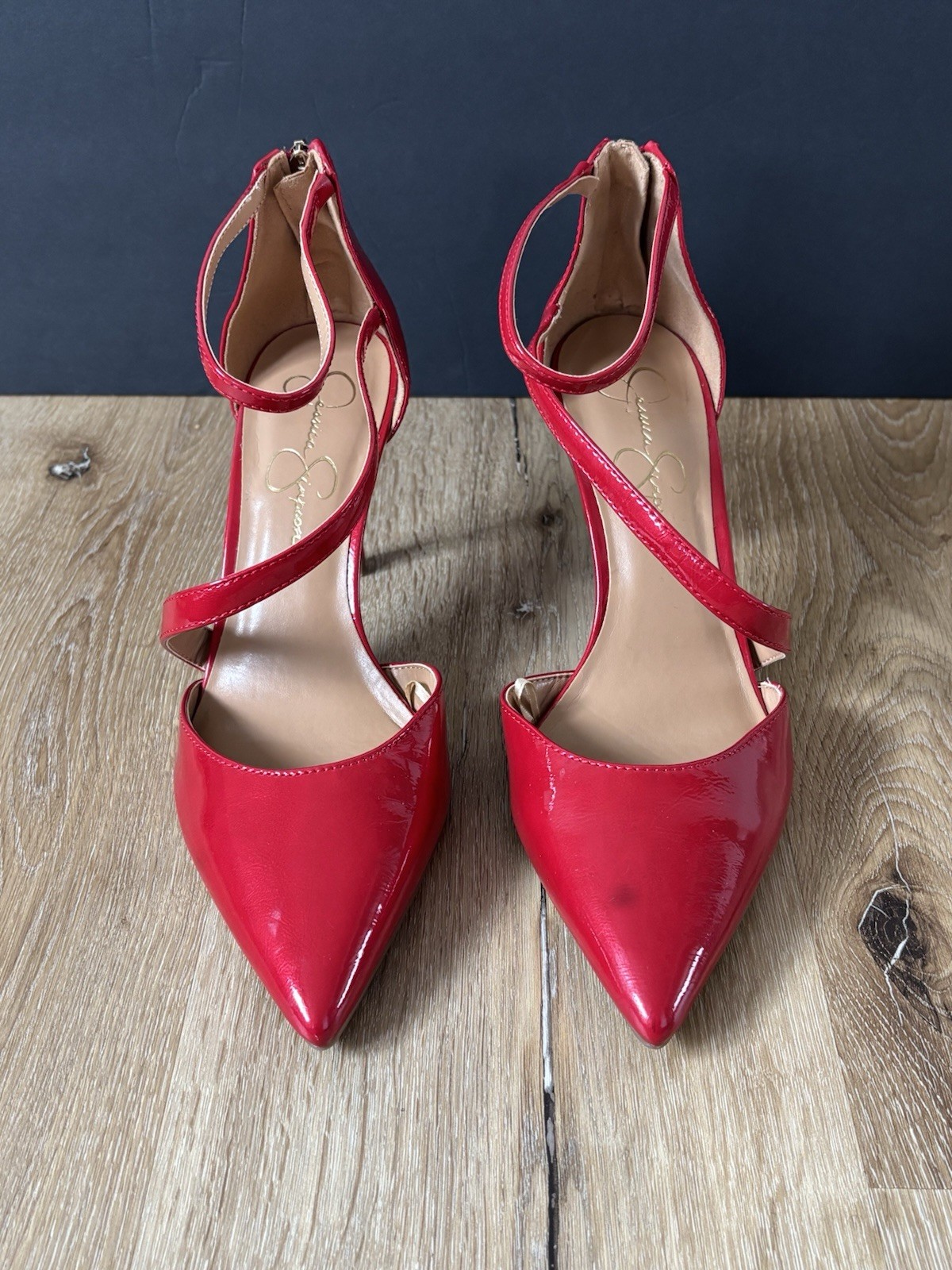 Jessica Simpson Red Patent Leather Pointed Toe Strappy Pumps Size 10
