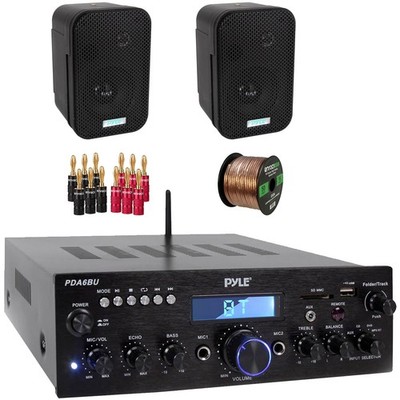 Pyle 200W Compact Bluetooth Amp Receiver, 2x 3.5'' 300W Speakers, Banana Plugs