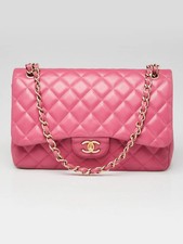 Chanel Pink Quilted Lambskin Leather Classic Jumbo Double Flap Bag