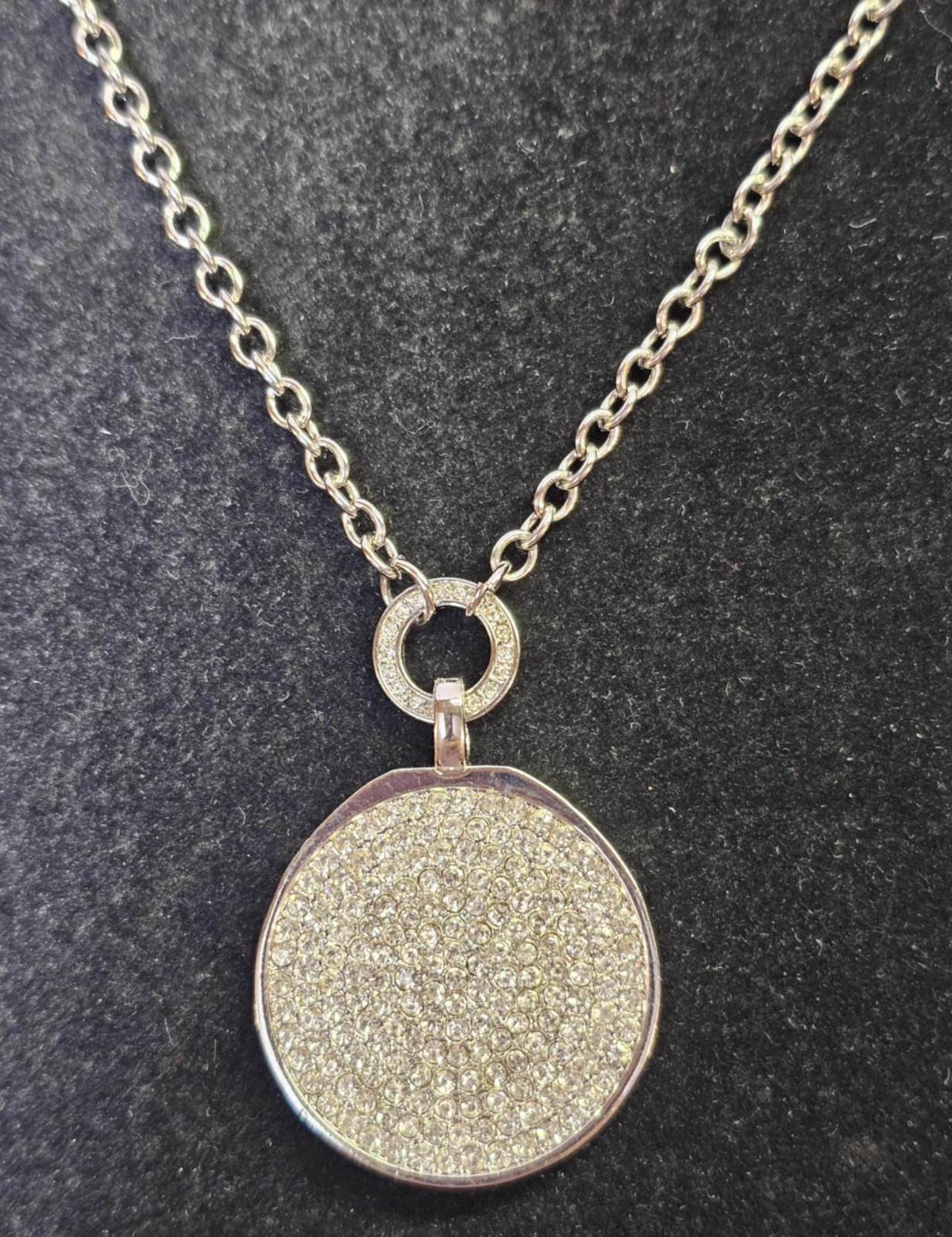 Silvertone Round Circle Disc Clear Rhinestone Pen… - image 5