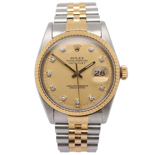 Rolex Datejust 36mm Steel 18k Yellow Gold Champagne Dial Automatic Watch 16013G