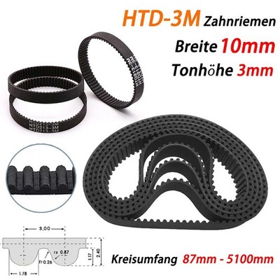 HTD 3M Gummi Zahnriemen 87-5100mm, 29-1400 Zähne, 10mm Breite für CNC,3D-Drucker