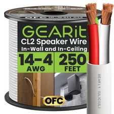 14/4 Speaker Wire (250 Feet) 14AWG Gauge - Fire Safety in Wall Rated Audio Sp...