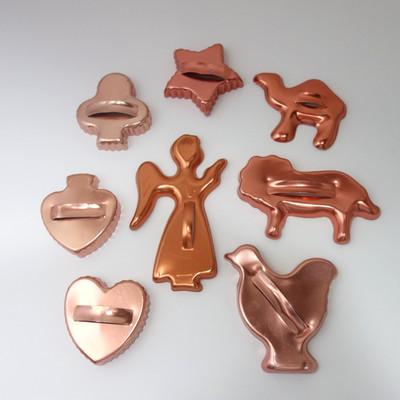 Vintage Cookie Cutter Lot 8 Aluminum Metal Animals Angel Heart Shapes READ