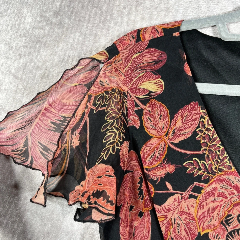 Jonathan Martin Studio 衬衫女式大号黑色花卉丝绸娃娃仙女 Y2K — 第 3/4 张图片