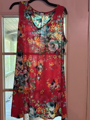 Heimish USA Tank Dress Red Turquoise Floral 3x