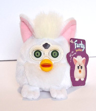 Vintage 1999 Snowball Furby Buddies Bean Bag 4.5  Plush White Pink Tiger Toy    