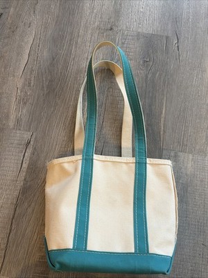 LL Bean Boat & Tote Bag Small 10.5 x 10 Teal/Seafoam ZipTop Long Handles Vtg