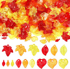 500Pcs Acrylic Fall Leaf Beads, Autumn Leaf Beads for Jewelry Making  Red Orang