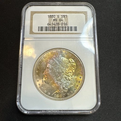 1880-S $1 Morgan Silver One NGC MS64 Iridescent Rainbow Toning Obv