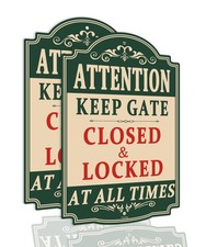 2 Pack Attention Metal Door Keep Gate Closed Locked 12x18 Inch Aluminum Sign